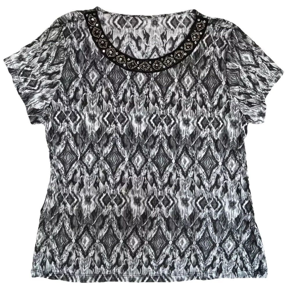 Womens Shirt Size Medium Black White Beaded Dark Boho Fairy‎ Grunge Whimsigoth